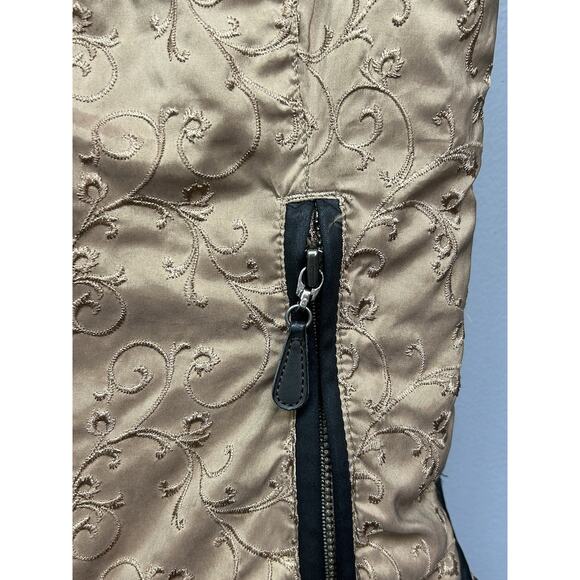 Eddie Bauer Womens Premium Goose Down Vest Womens Medium Tan Embroidered Floral - Picture 6 of 9